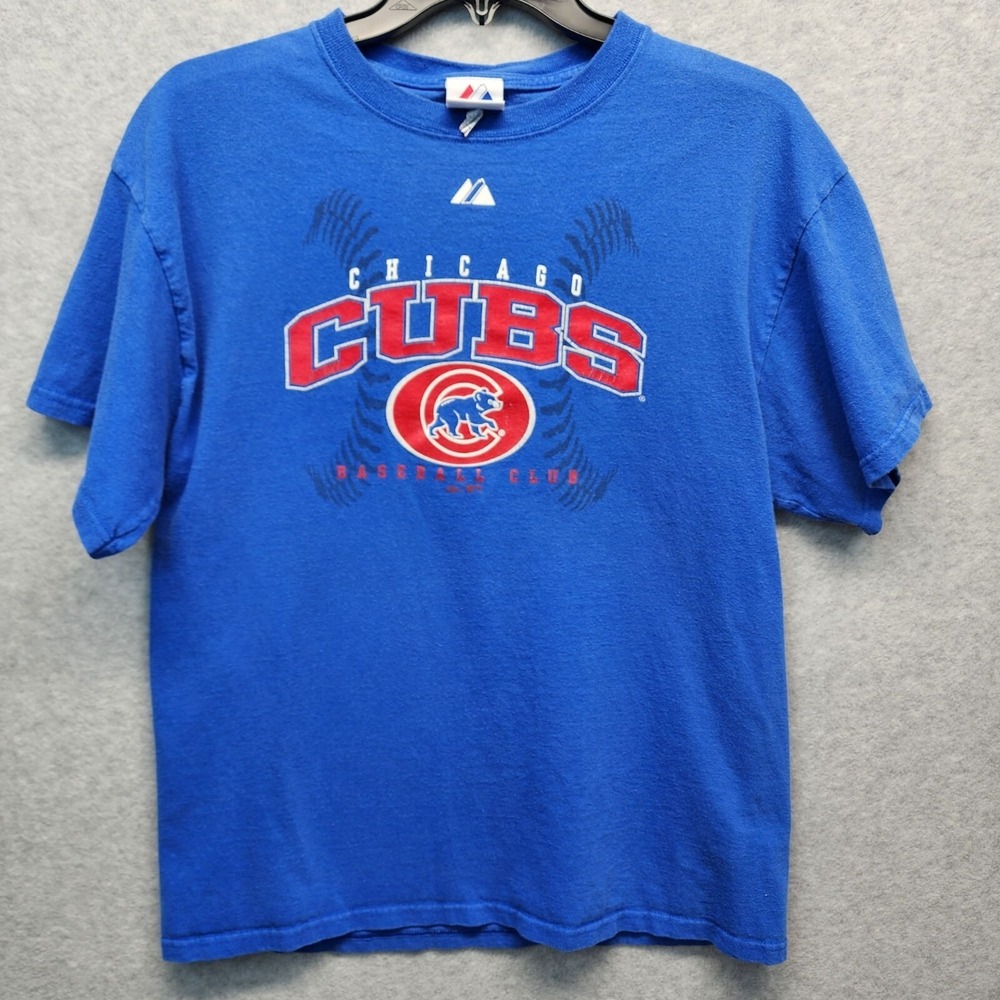 Vintage Majestic Chicago Cubs Baseball Club T-Shirt Blue‎ Large Short Sleeve Tee